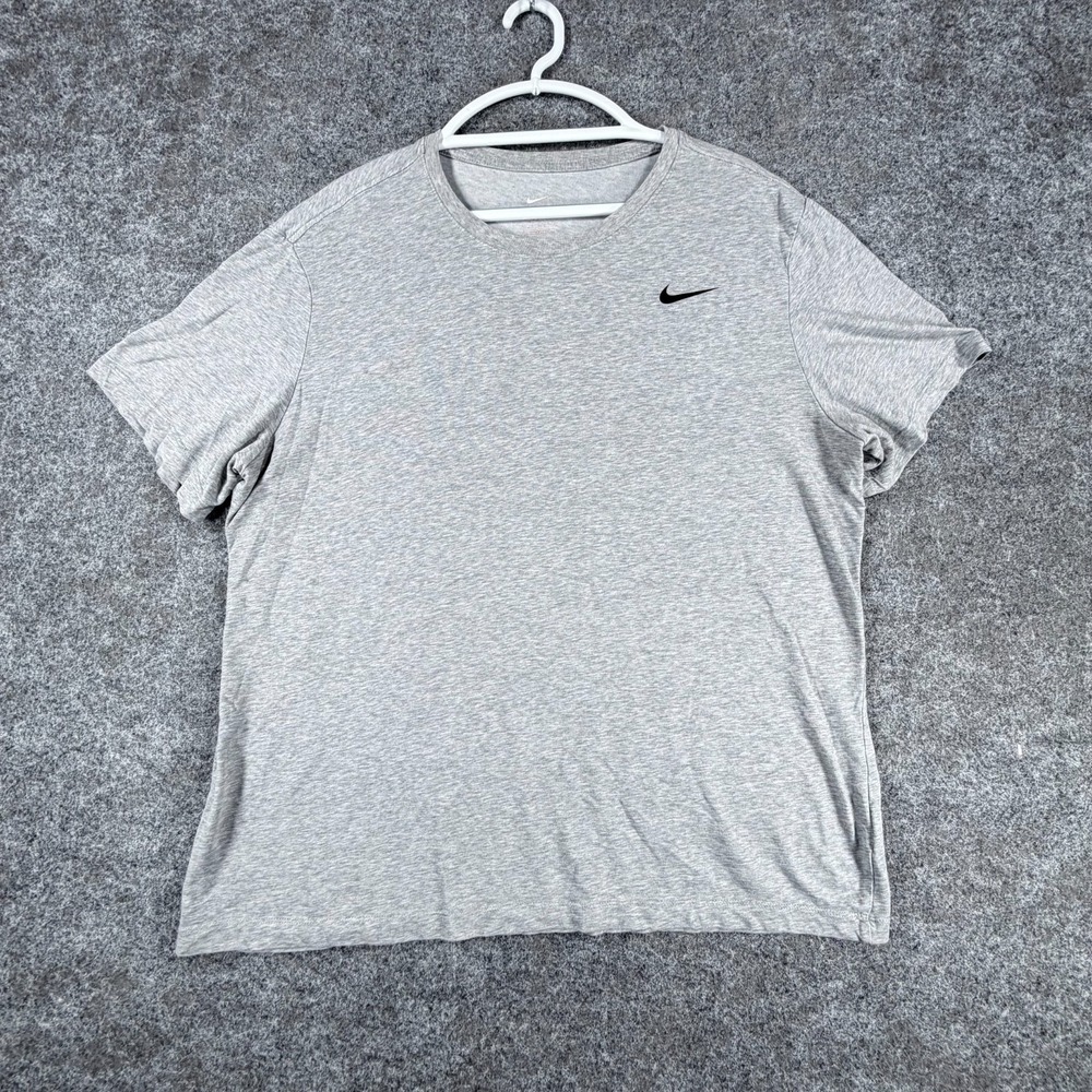 Nike T Shirt Mens XL Heather Gray Dri Fit Swoosh Logo Short Sleeve Pullover